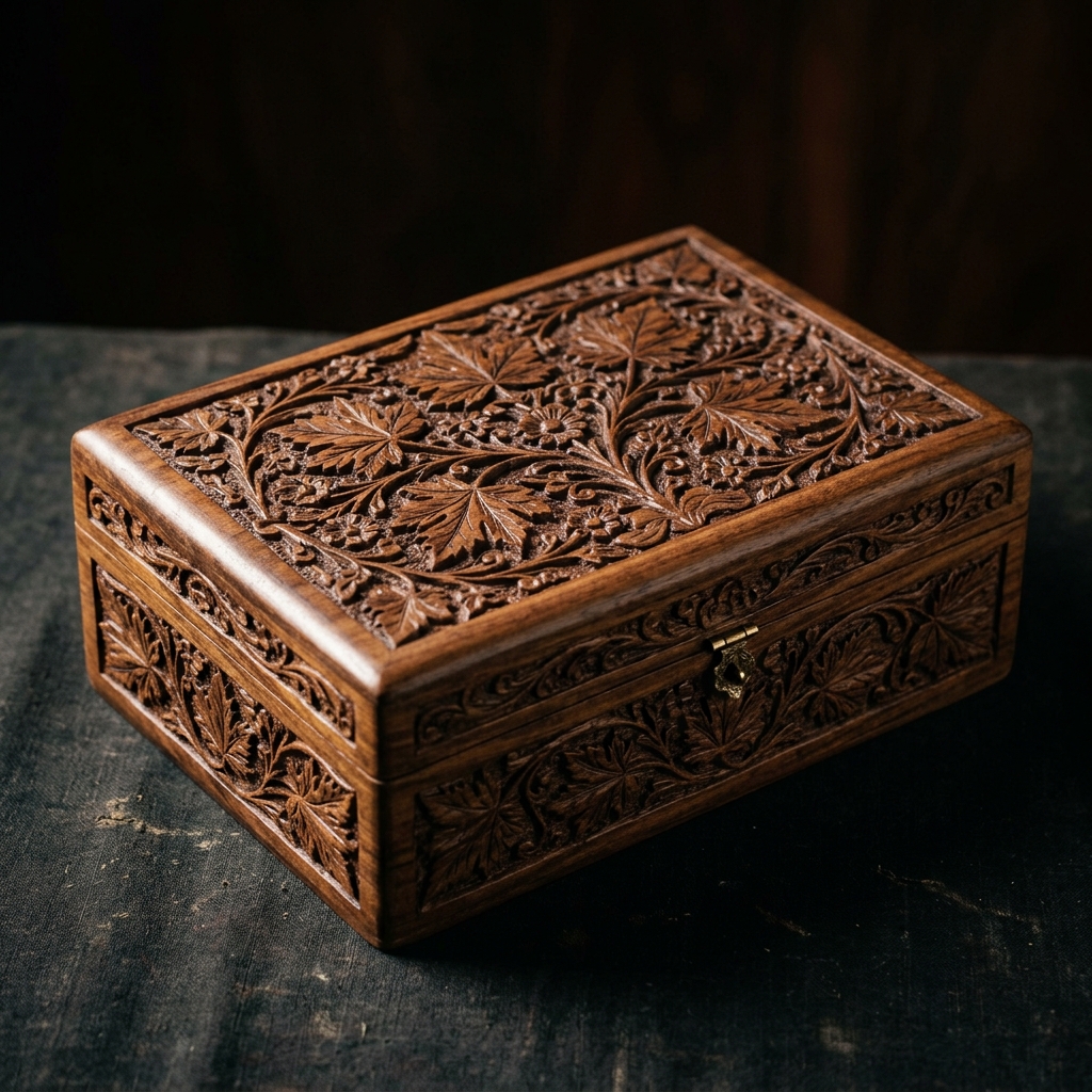 Hand-carved Kashmiri Walnut Wood Box